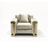 Juliette 3+1+1 Seater Velvet Sofa with Gold Trim in Beige