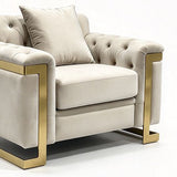 Juliette 3+1+1 Seater Velvet Sofa with Gold Trim in Beige