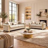 Juliette 3+2 Seater Velvet Sofa with Gold Trim in Beige