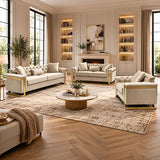 Juliette 3+1+1 Seater Velvet Sofa with Gold Trim in Beige