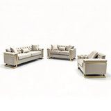 Juliette 3+1+1 Seater Velvet Sofa with Gold Trim in Beige