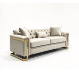 Juliette 3+1+1 Seater Velvet Sofa with Gold Trim in Beige