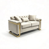 Juliette 3+1+1 Seater Velvet Sofa with Gold Trim in Beige
