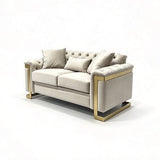 Juliette 3+2 Seater Velvet Sofa with Gold Trim in Beige