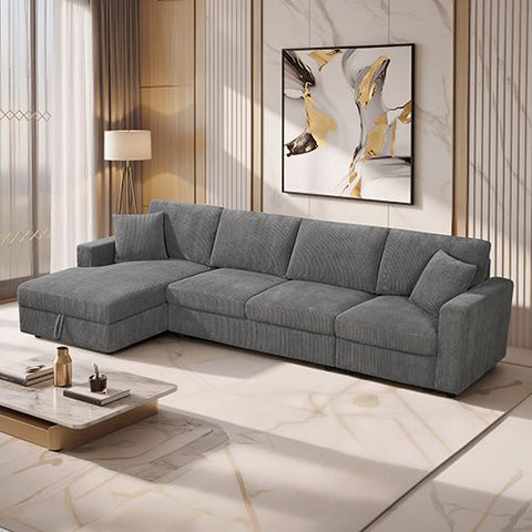 5-Piece Grey Modular Corduroy Sofa with Storage Chaise