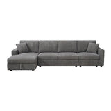 5-Piece Grey Modular Corduroy Sofa with Storage Chaise
