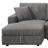5-Piece Grey Modular Corduroy Sofa with Storage Chaise