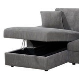 5-Piece Grey Modular Corduroy Sofa with Storage Chaise