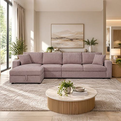 5-Piece Pink Modular Corduroy Sofa with Storage Chaise