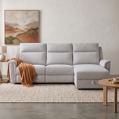 Fabric Electric Recliner Grey Chaise Sofa with Storage