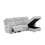 Fabric Electric Recliner Grey Chaise Sofa with Storage