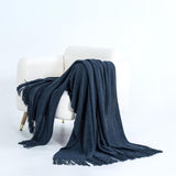 Gioia Casa Micro Plush Knitted Woven Throw Blanket - Navy