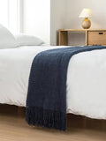 Gioia Casa Micro Plush Knitted Woven Throw Blanket - Navy