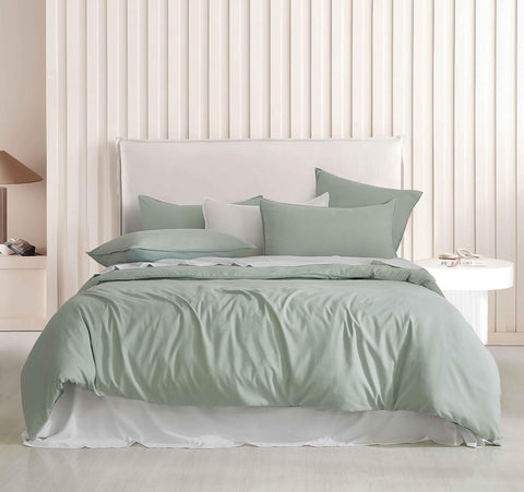 Vintage Washed Microfibre Quilt Cover Set (Sage, Single)