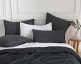CleverPolly Vintage Washed Microfibre Quilt Cover Set (3Pcs) - Black - Double Size