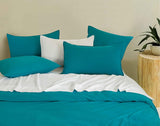 Vintage Washed Microfibre Quilt Cover Set (Teal, Double)