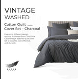 Gioia Casa 100% Cotton Vintage Washed Bed Quilt Cover Set (3Pcs) - Charcoal - Double Size