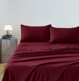 Vintage Washed Microfibre Sheet Set (Burgundy, Double)