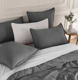 CleverPolly Vintage Washed Microfibre Quilt Cover Set (3Pcs) - Grey - Queen Size