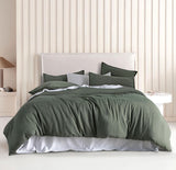 CleverPolly Vintage Washed Microfibre Quilt Cover Set (3Pcs) - Khaki Green - Queen Size