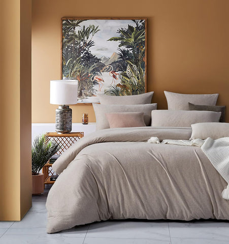 Gioia Casa 100% Jersey Cotton Quilt Cover Set - Natural - Queen