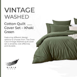 Gioia Casa 100% (3Pcs) Cotton Vintage Washed Bed Quilt Cover Set - Khaki Green - Queen Size