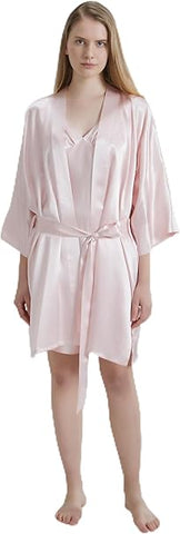 Silk Robe - Pink, One Size - Luxurious Lightweight Satin Gown, Soft & Breathable Loungewear - Premium Comfort & Timeless Elegance with Every Wear