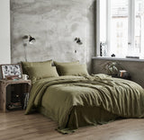 Gioia Casa 100% French Flax Linen Vintage Washed Soft Quilt Cover Set - Khaki Green - Super King