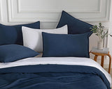 CleverPolly Vintage Washed Microfibre Quilt Cover Set (3Pcs) - Navy - Super King Size