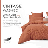 Gioia Casa 100% Cotton Vintage Washed Bed Quilt Cover Set (3Pcs) - Brick - Super King Size