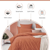 Gioia Casa 100% Cotton Vintage Washed Bed Quilt Cover Set (3Pcs) - Brick - Super King Size