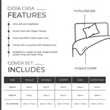 Gioia Casa 100% Cotton Vintage Washed Bed Quilt Cover Set (3Pcs) - Charcoal - Super King Size