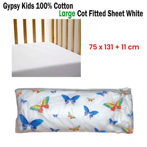 Gypsy Kids 100% Cotton Large Cot Fitted Sheet White 75 x 131 + 11 cm