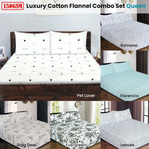 ICF Store Cotton Flannel Combo Fitted Sheet Set Queen Evergreen