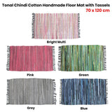Tonal Chindi Cotton Handmade Floor Mat with Tassels 70 x 120 cm Bright Multi
