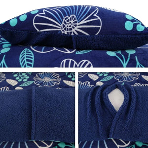 Ramesses Blue Flower Printed Sherpa Flannel Fleece Reversible Blanket Set Queen/King