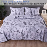 Ramesses Coast Grey 3 Pcs Bamboo Blend Ultrosonic Reversible Comforter Set King