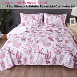 Ramesses Coast Pink 3 Pcs Bamboo Blend Ultrosonic Reversible Comforter Set Queen