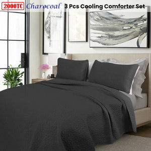 Shangri La 2000TC Charcoal Cooling Embroidered 3 Pcs Comforter Set King