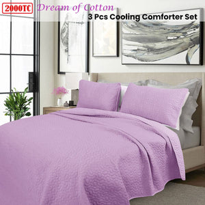Shangri La 2000TC Dream of Cotton Cooling Embroidered 3 Pcs Comforter Set Queen