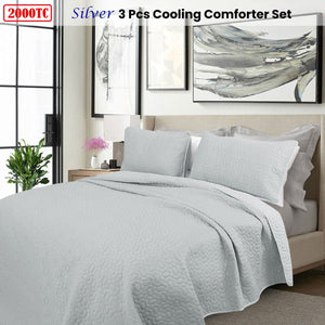 Shangri La 2000TC Silver Cooling Embroidered 3 Pcs Comforter Set King