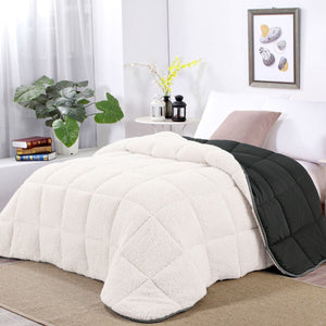 Shangri La Charcoal Sherpa Fleece Reversible 3 Pcs Comforter Set King