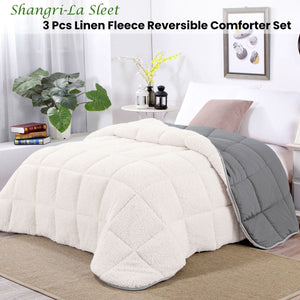 Shangri La Sleet Sherpa Fleece Reversible 3 Pcs Comforter Set Queen