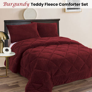 Ramesses Teddy Fleece 3 Pcs Comforter Set Burgundy Queen