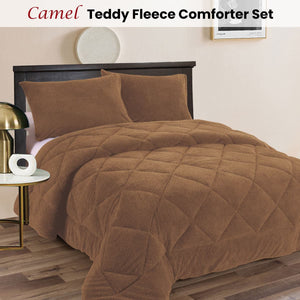 Ramesses Teddy Fleece 3 Pcs Comforter Set Camel Queen