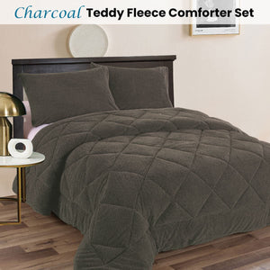 Ramesses Teddy Fleece 3 Pcs Comforter Set Charcoal Queen