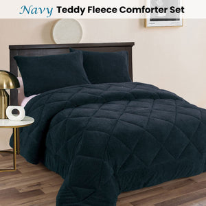 Ramesses Teddy Fleece 3 Pcs Comforter Set Navy King