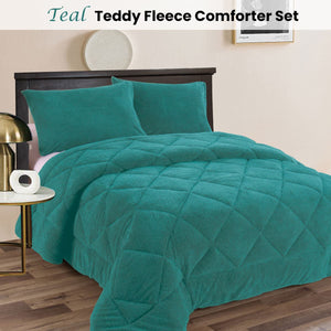 Ramesses Teddy Fleece 3 Pcs Comforter Set Teal Queen
