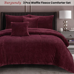 Ramesses Waffle Fleece Burgundy 3 Pcs Comforter Set Double