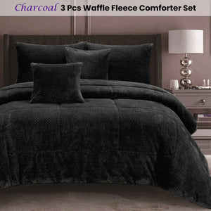 Ramesses Waffle Fleece Charcoal 3 Pcs Comforter Set Double